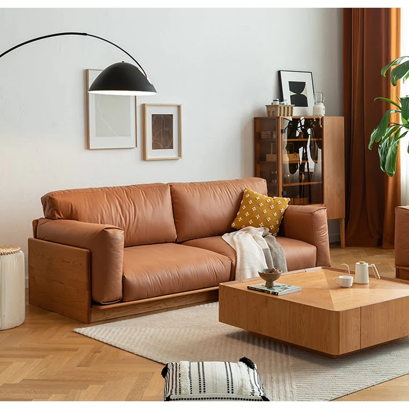 Meridian Japanese Cherry Wood Genuine Leather Sofa