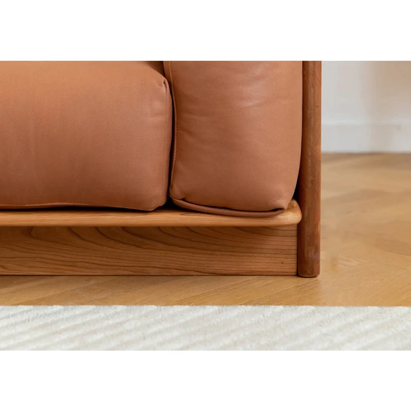 Meridian Japanese Cherry Wood Genuine Leather Sofa