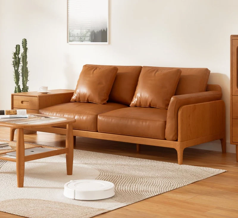 Astra Cherry Genuine Leather Sofa with Drawers
