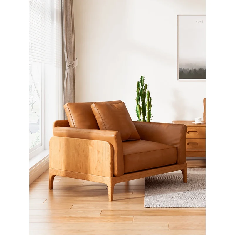Astra Cherry Genuine Leather Sofa with Drawers