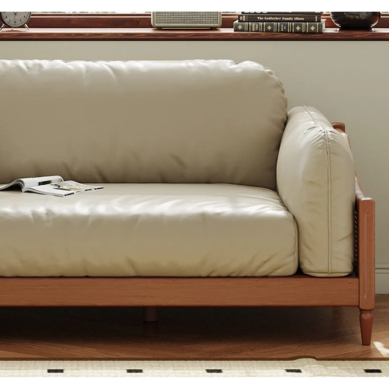Flourish Rattan Cherry Wood Leather Sofa