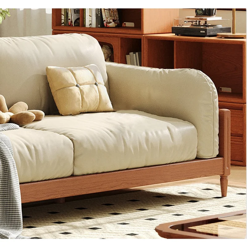 Flourish Rattan Cherry Wood Leather Sofa