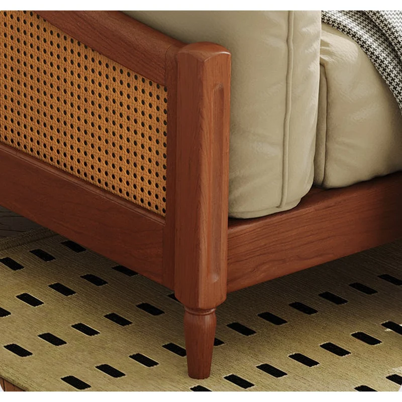 Flourish Rattan Cherry Wood Leather Sofa