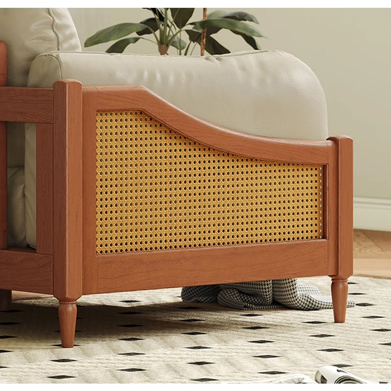 Flourish Rattan Cherry Wood Leather Sofa