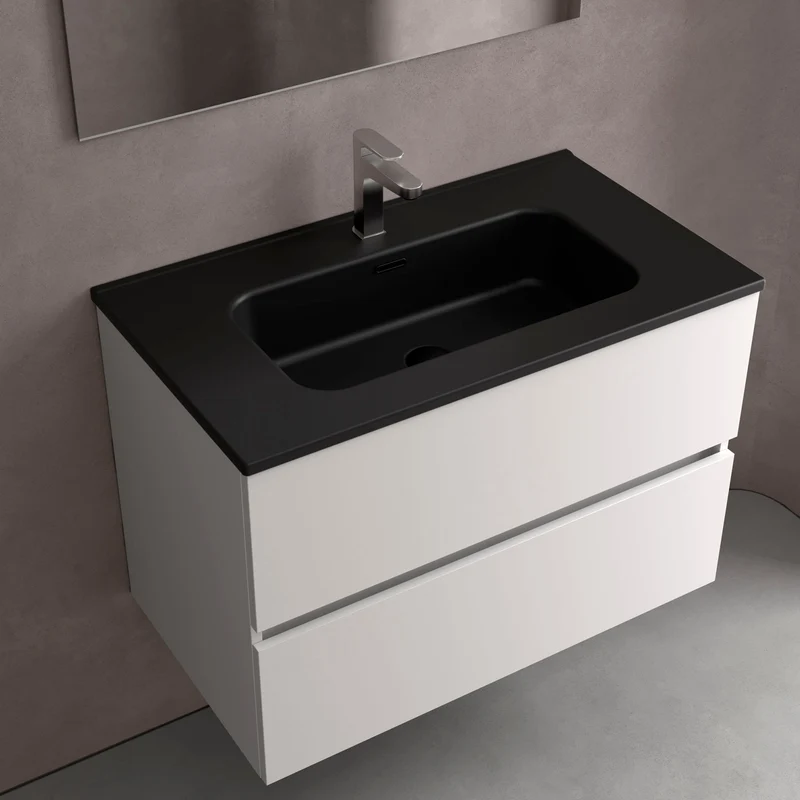 Lavabo integrado CONSTANZA negro mate — Porcelana con rebosadero