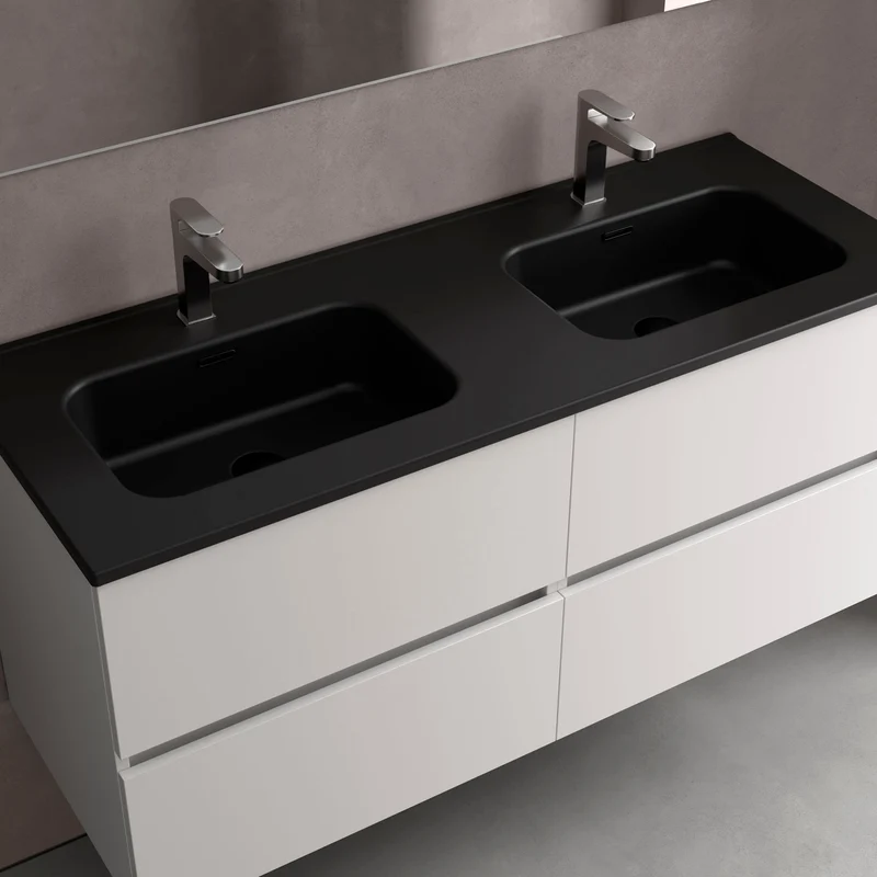 Lavabo integrado CONSTANZA negro mate — Porcelana con rebosadero