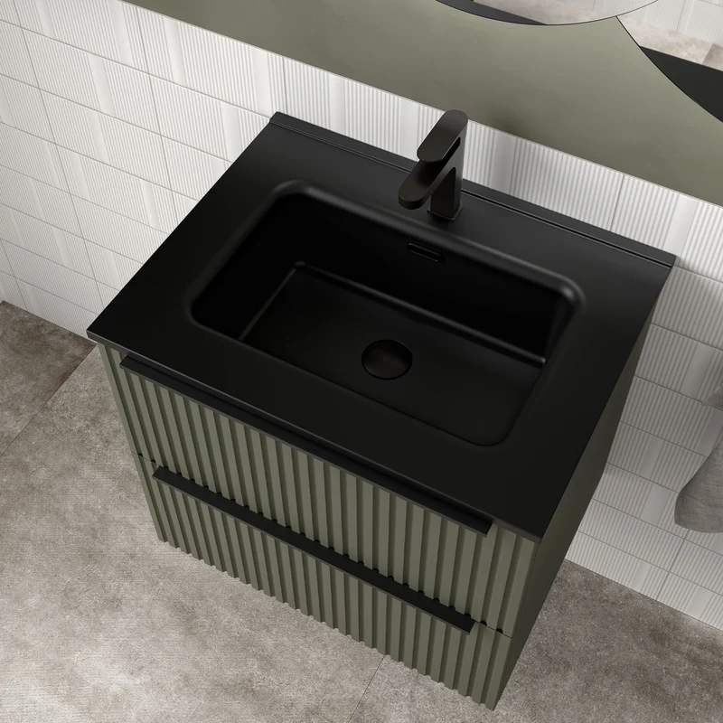 Lavabo integrado CONSTANZA negro mate — Porcelana con rebosadero