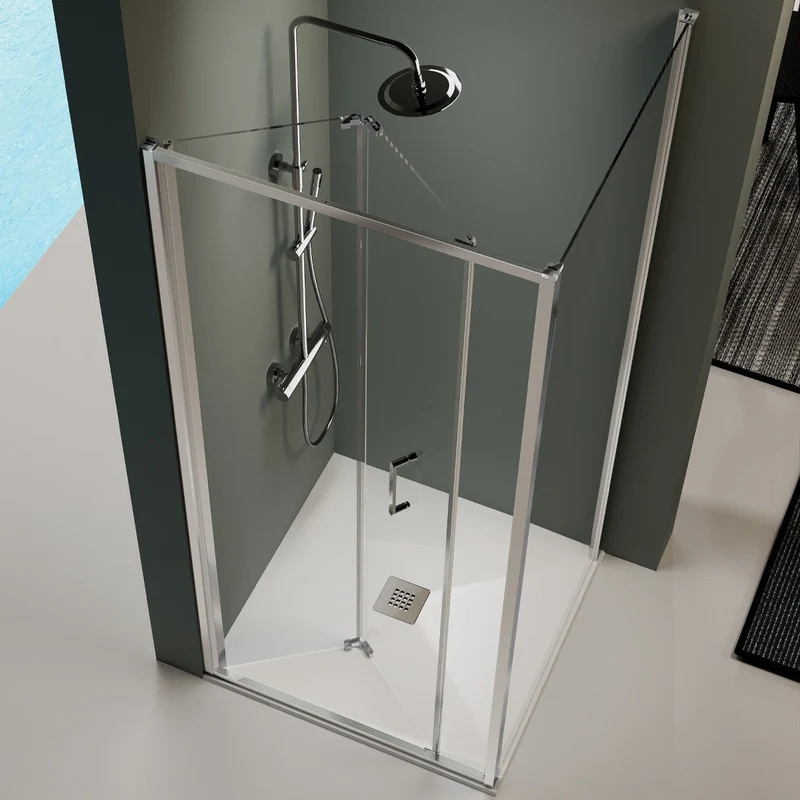 Mampara frontal, 2 hojas plegables PRISMA (PI300) de Kassandra. Opción de lateral fijo