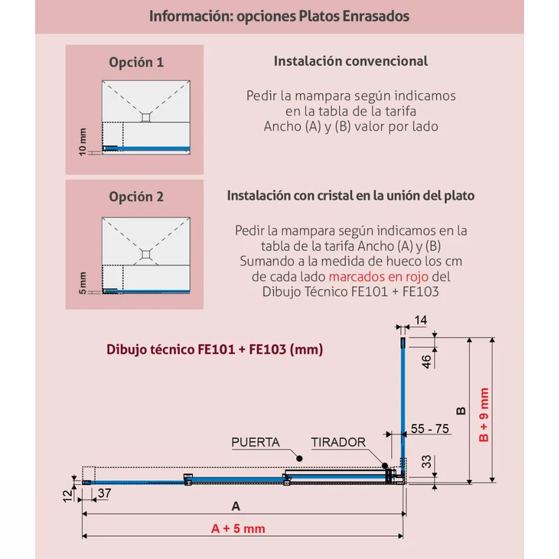 Mampara de ducha frontal Fenix (FE101), 1 fijo + 2 correderas con opción de Lateral fijo
