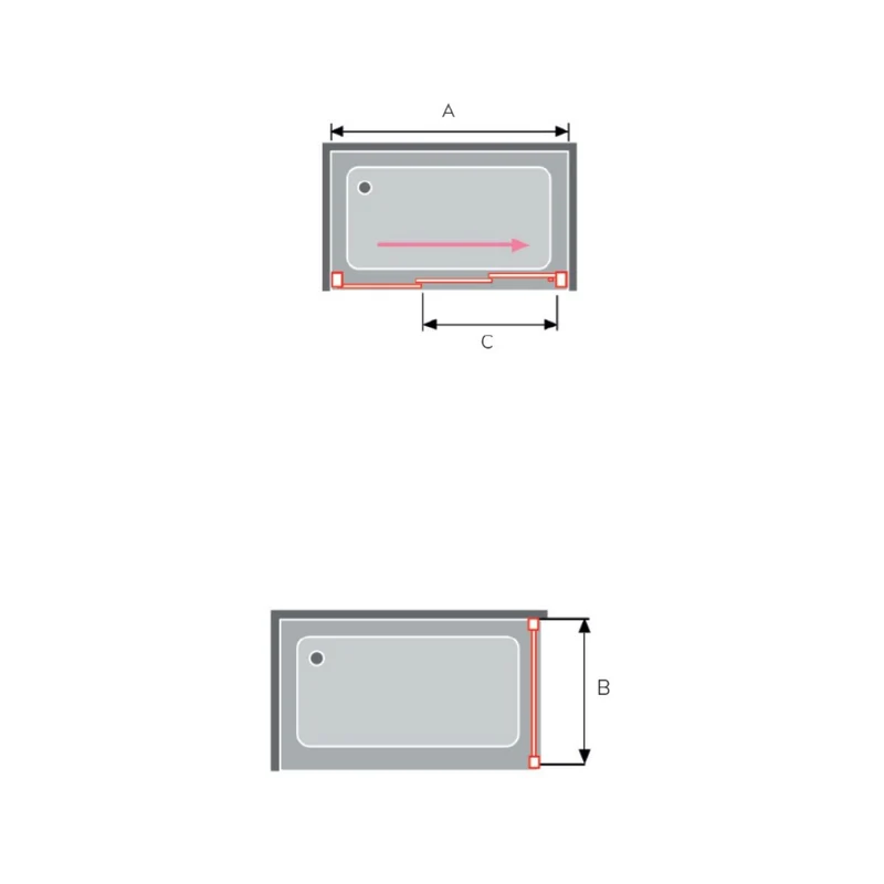 Mampara de ducha frontal Fenix (FE101), 1 fijo + 2 correderas con opción de Lateral fijo
