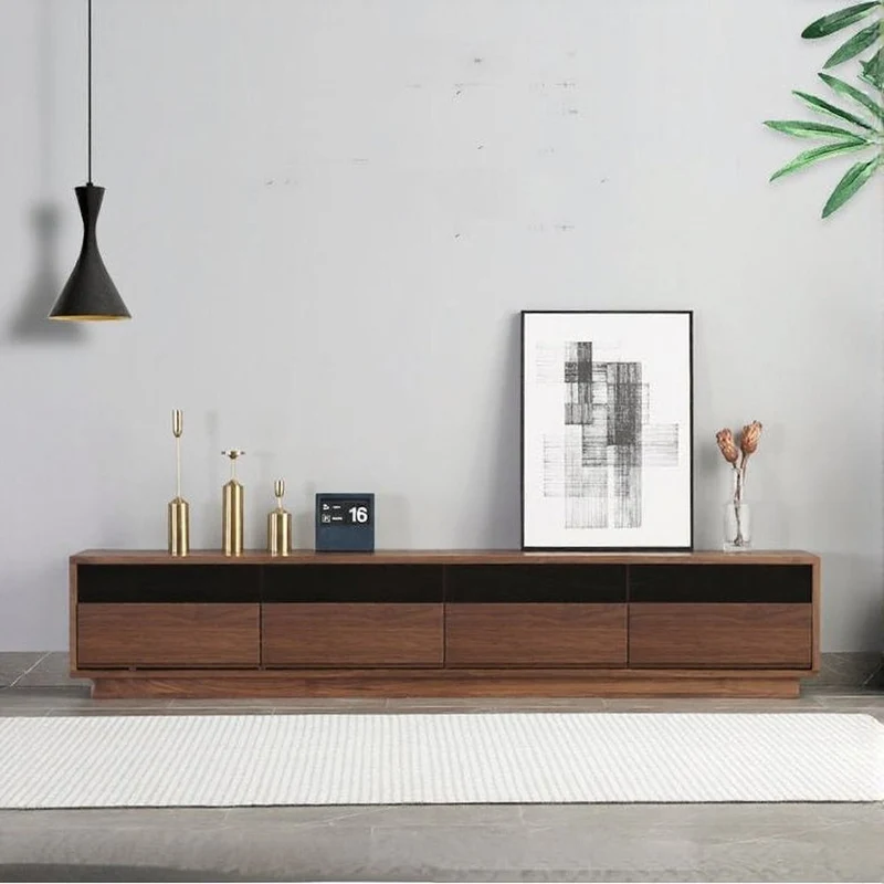 Elegant Glass Top with Drawers Walnut Wood TV Stand