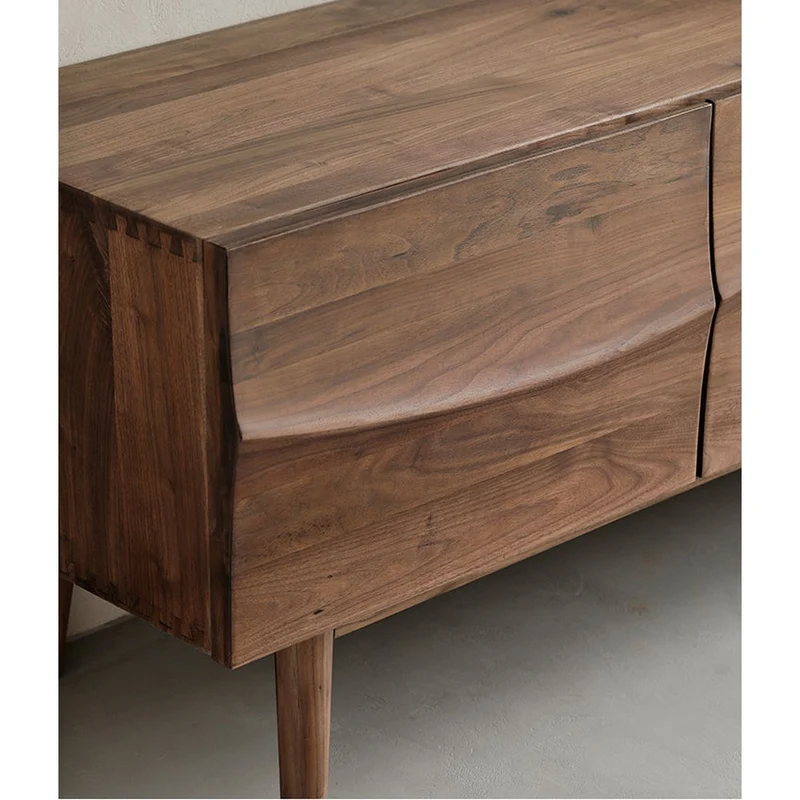 Align Wave Design Solid Black Walnut Wood TV Stand