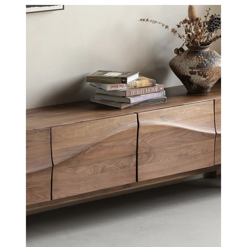 Align Wave Design Solid Black Walnut Wood TV Stand