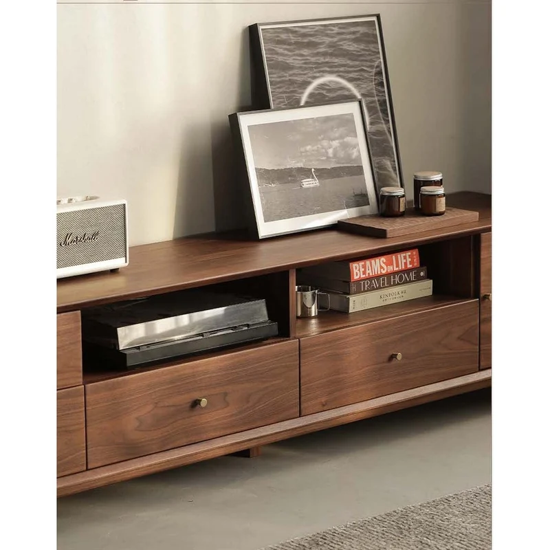 Venture Round Edge Walnut Wood TV Stand with T-Leg