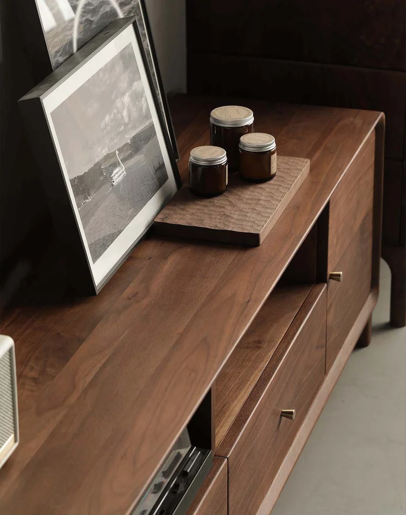 Venture Round Edge Walnut Wood TV Stand with T-Leg