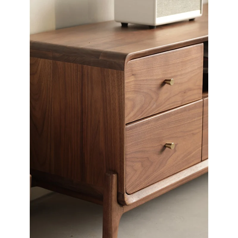 Venture Round Edge Walnut Wood TV Stand with T-Leg