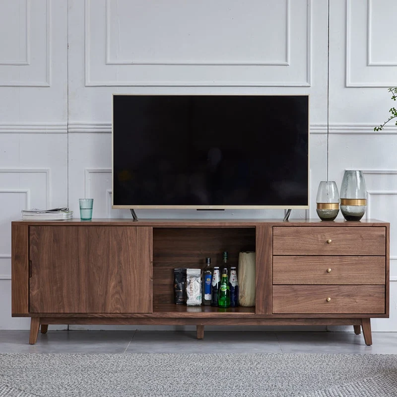 Versatile Dark Walnut Wood Entertainment TV Stand