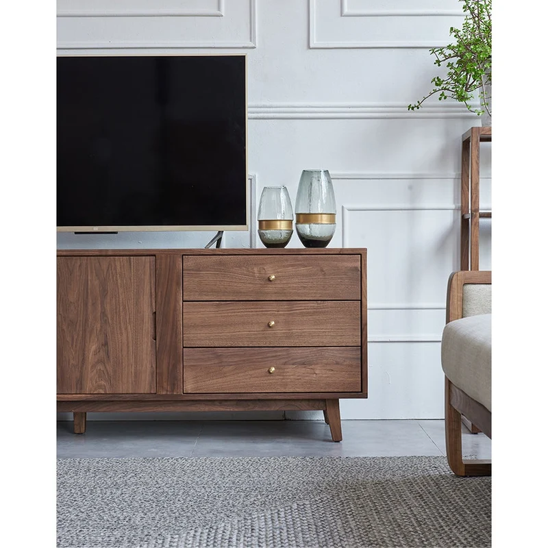 Versatile Dark Walnut Wood Entertainment TV Stand
