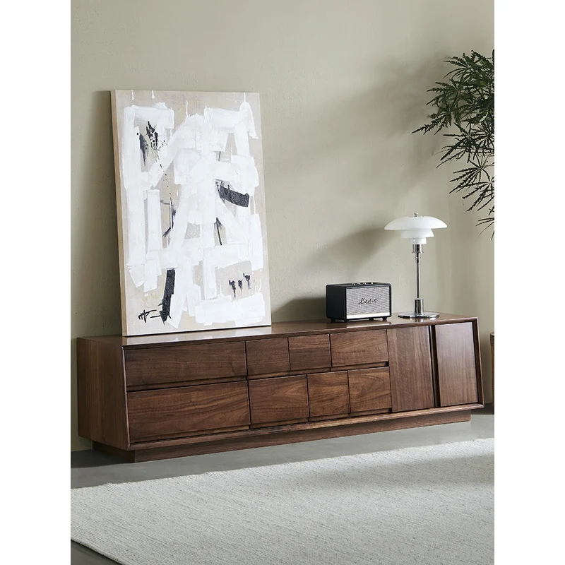 Citrine Low Flat Solid Walnut Wood TV Cabinet