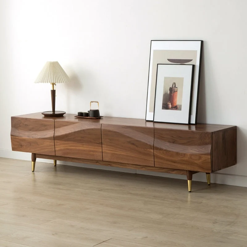 Sleek Gloss Black Walnut Wood TV Stand