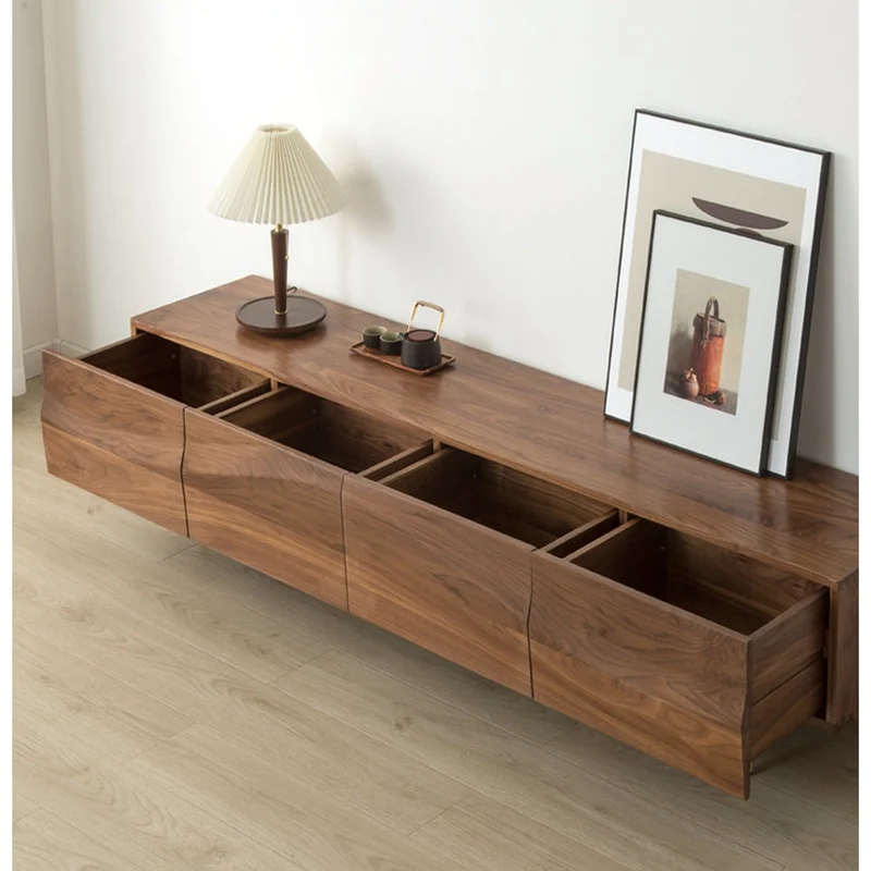 Sleek Gloss Black Walnut Wood TV Stand