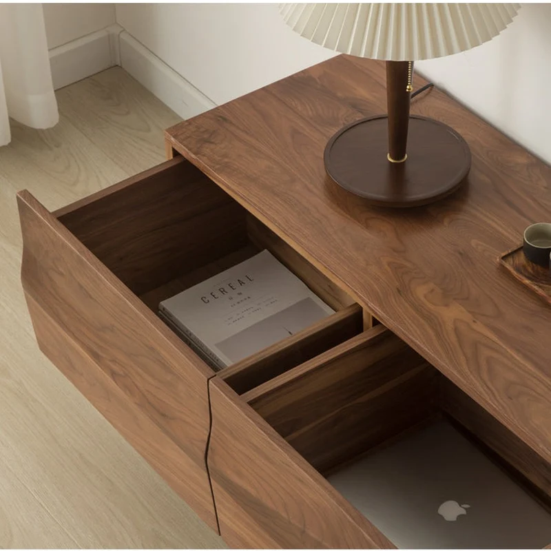 Sleek Gloss Black Walnut Wood TV Stand