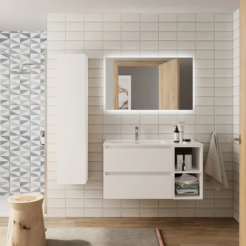 Mueble de Baño con Lavabo y 2 Cajones Salgar Bequia 90 cm Blanco Mate
