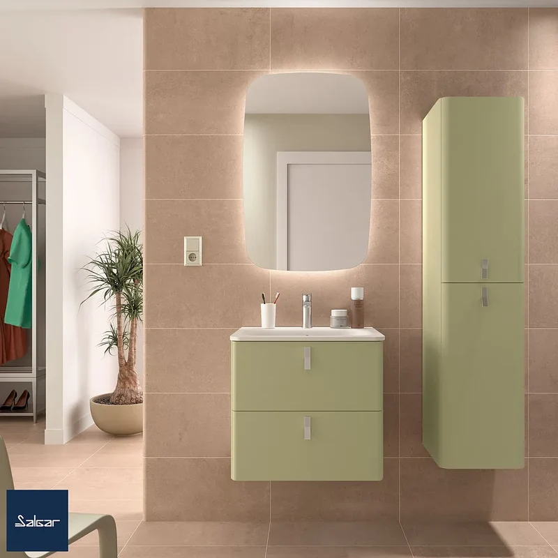 Mueble de Baño Suspendido con Lavabo y 2 Cajones Salgar Uniiq 60 cm Verde Salvia
