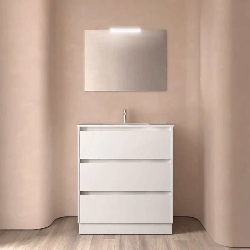 Mueble de Baño con Lavabo y 3 Cajones Salgar Noja 80 cm Blanco Brillo