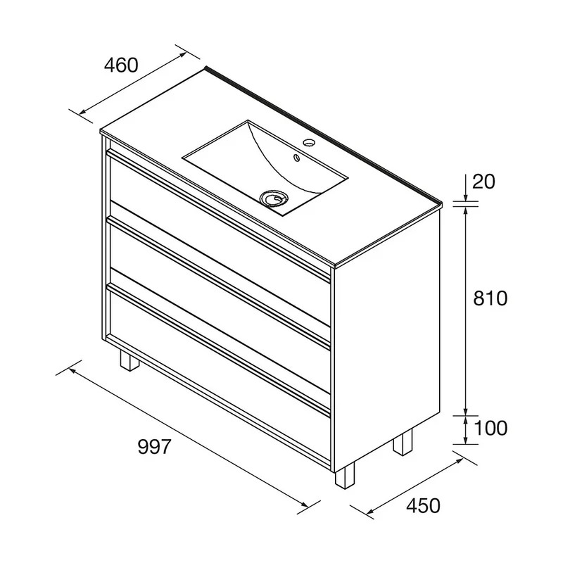 Mueble de Baño con Lavabo y 3 Cajones Salgar Attila