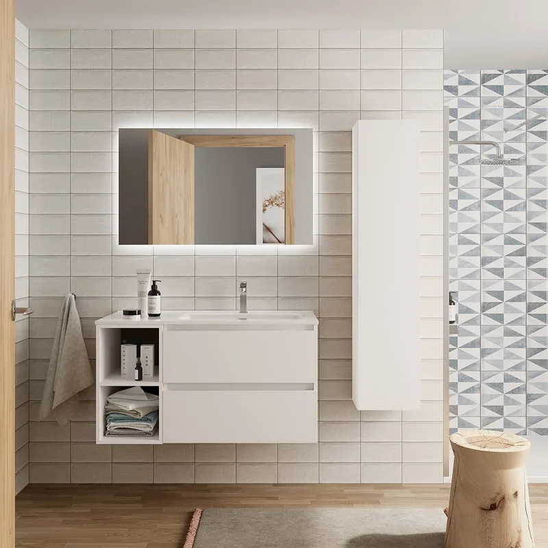 Mueble de Baño con Lavabo y 2 Cajones Salgar Bequia Blanco Mate