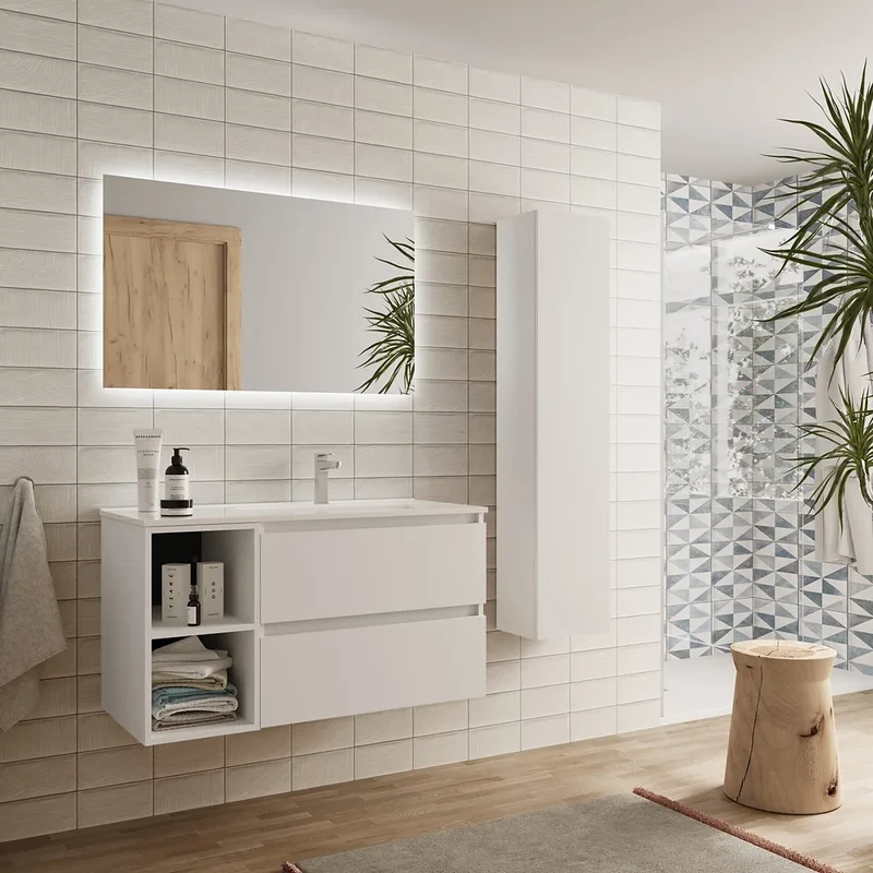 Mueble de Baño con Lavabo y 2 Cajones Salgar Bequia Blanco Mate