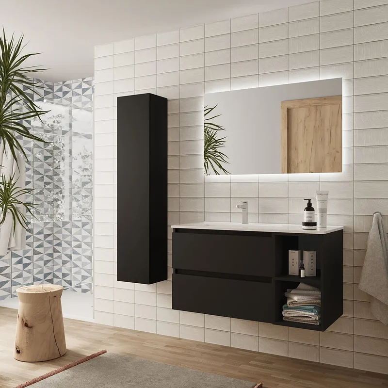 Mueble de Baño con Lavabo Salgar Bequia Plus 90 cm Negro Mate