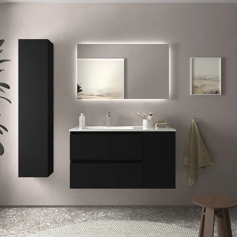 Mueble de Baño con Lavabo Salgar Bequia Plus 100 cm Negro Mate