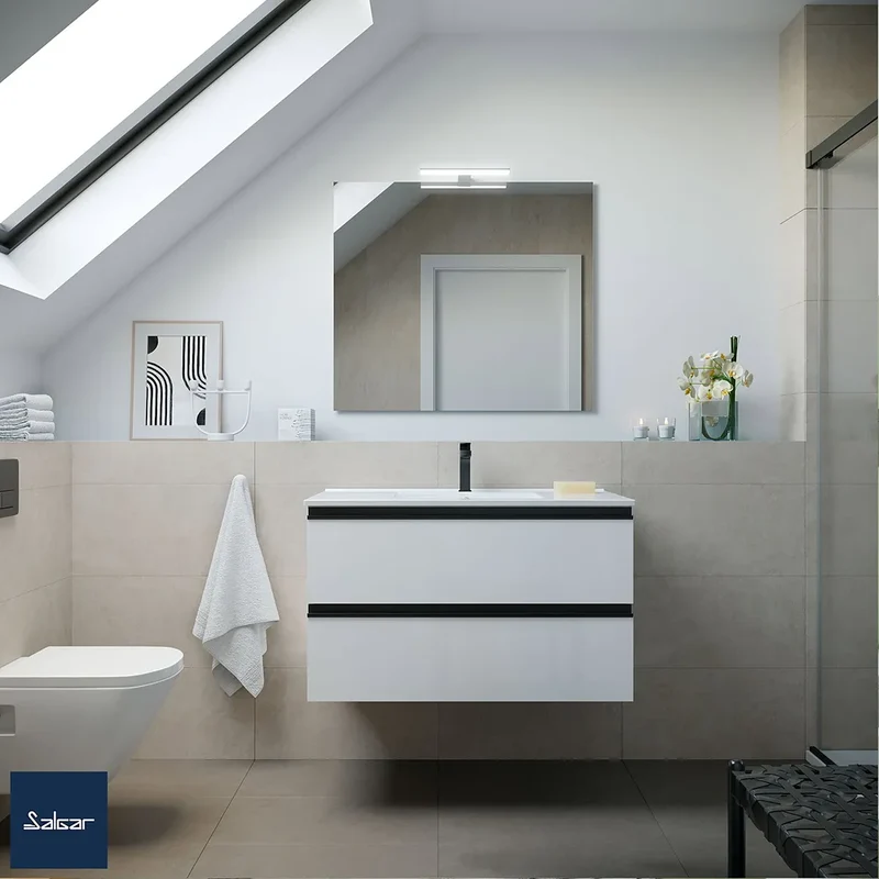 Mueble de Baño Suspendido con Lavabo y 2 Cajones Salgar Spirit 90 cm Blanco Mate