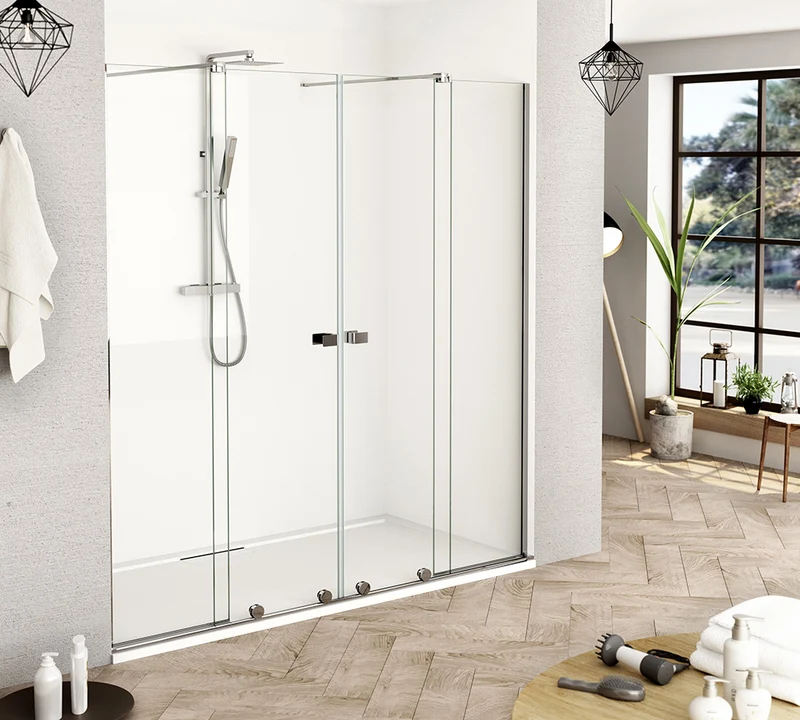 Mampara Frontal Corredera MANHATTAN de Becrisa, 2 Fijos+2 Correderas | Vidrio Antical Fast Clean