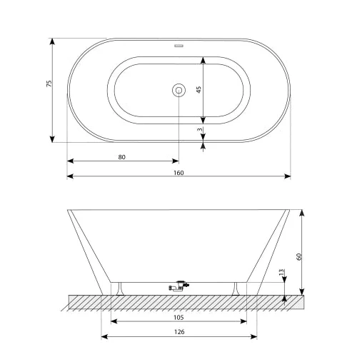 Bañera Oval en Isla VAN de Baños 10. Acrílica de 150, 160 y 170 cm