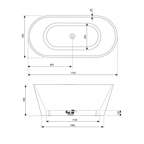 Bañera Oval en Isla VAN de Baños 10. Acrílica de 150, 160 y 170 cm
