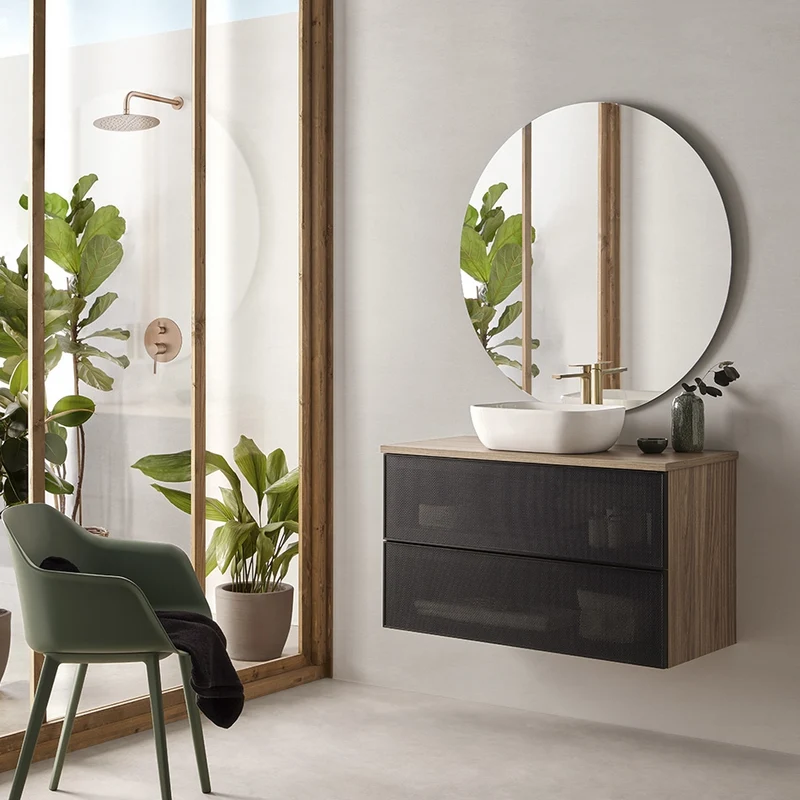 Mueble Baño Suspendido 2 Cajones KOBA de Sanchis | Frente a Elección (Rejilla/Cristal)