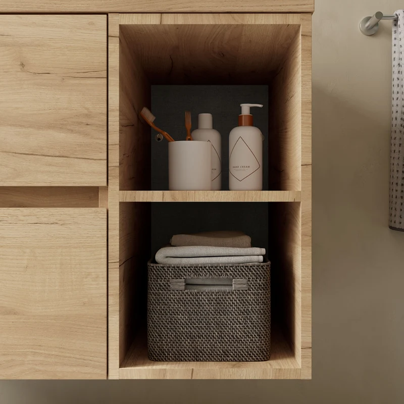 Conjunto Baño BEQUIA Salgar | 2 Cajones con Coqueta 2 Huecos y Lavabo Lisboa | Minimalista, Almacenaje Inteligente