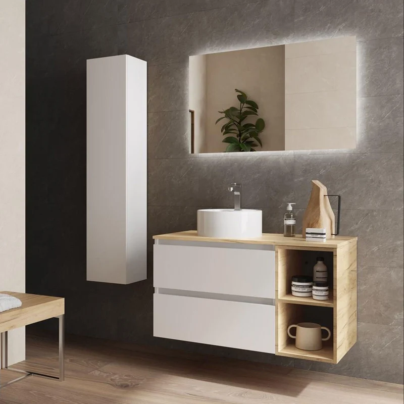 Conjunto Baño BEQUIA Salgar | 2 Cajones con Coqueta 2 Huecos y Lavabo Lisboa | Minimalista, Almacenaje Inteligente