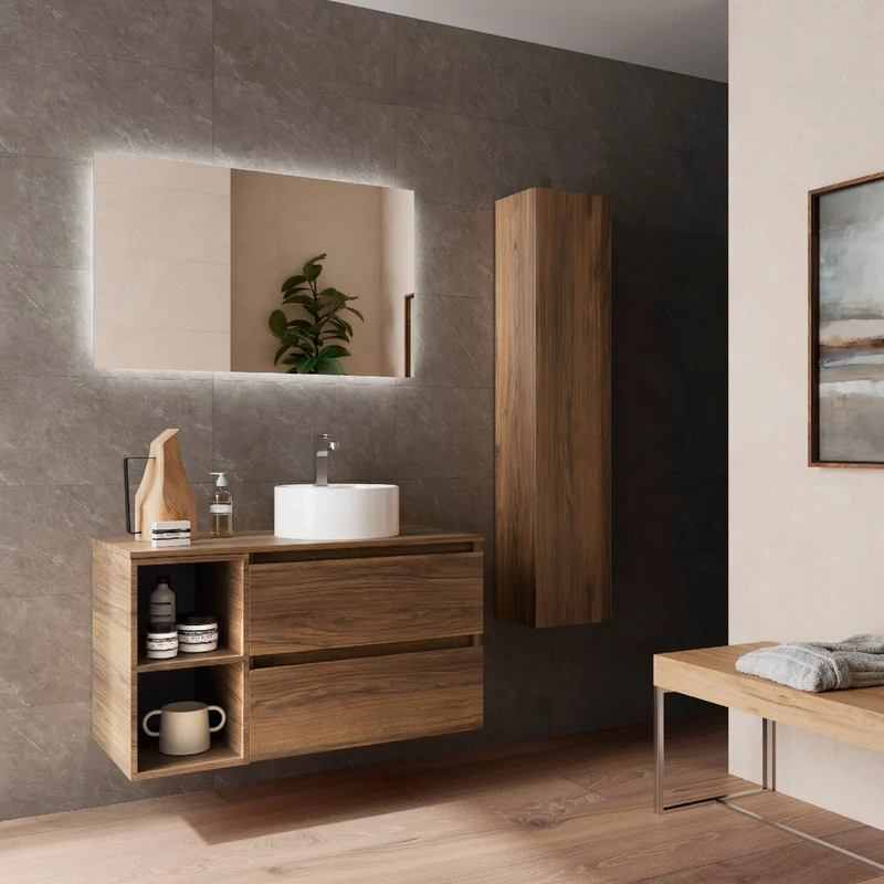 Conjunto Baño BEQUIA Salgar | 2 Cajones con Coqueta 2 Huecos y Lavabo Lisboa | Minimalista, Almacenaje Inteligente