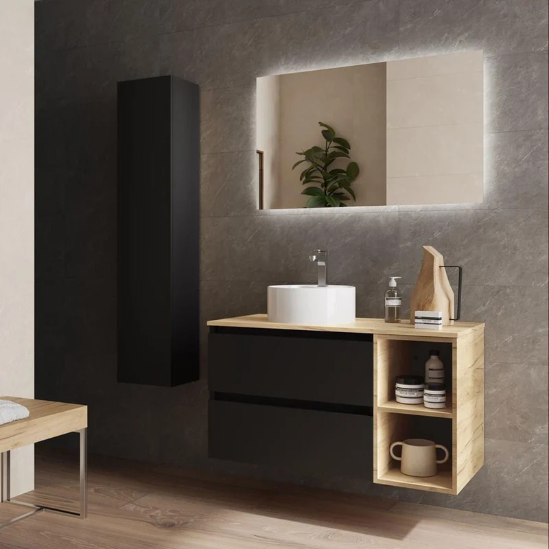 Conjunto Baño BEQUIA Salgar | 2 Cajones con Coqueta 2 Huecos y Lavabo Lisboa | Minimalista, Almacenaje Inteligente