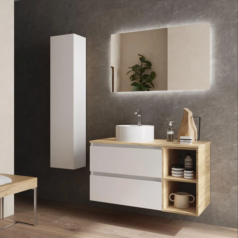Conjunto Baño BEQUIA Salgar | 2 Cajones con Coqueta 2 Huecos y Lavabo Lisboa | Minimalista, Almacenaje Inteligente