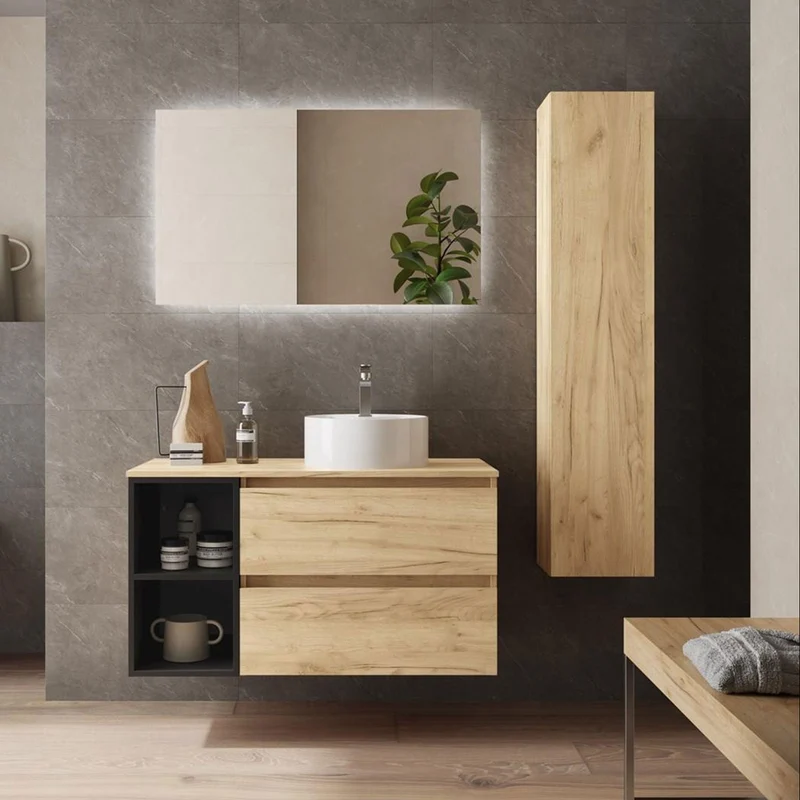 Conjunto Baño BEQUIA Salgar | 2 Cajones con Coqueta 2 Huecos y Lavabo Lisboa | Minimalista, Almacenaje Inteligente