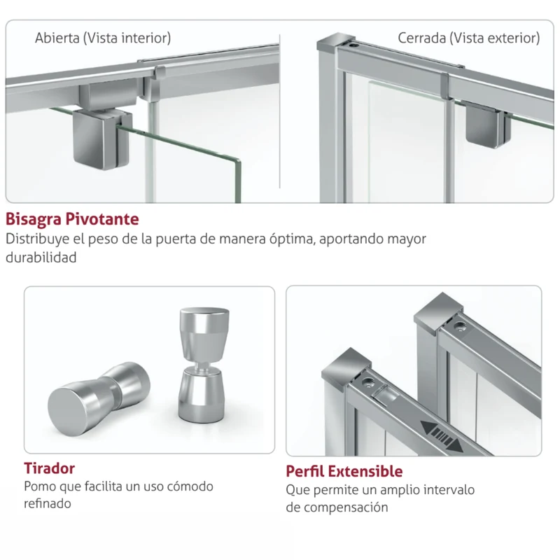 Mampara PIVOT, 1 Fijo con 1 Abatible Pivotante de 200 cm. Estanqueidad Total