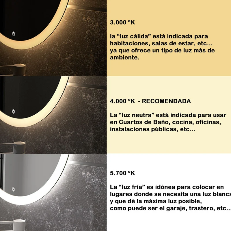 Espejo De Baño SEYCHELLES | Marco Negro Texturizado | Luz Led 3 Tonos | Ip44 | EUROBATH