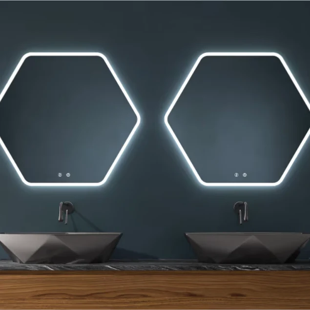 Espejo De Baño Hexagonal MARE 80x70 Cm | Anti-Vaho | Luz Led Perimetral | Colocación Reversible | 3 Tonos Luz | Ip44