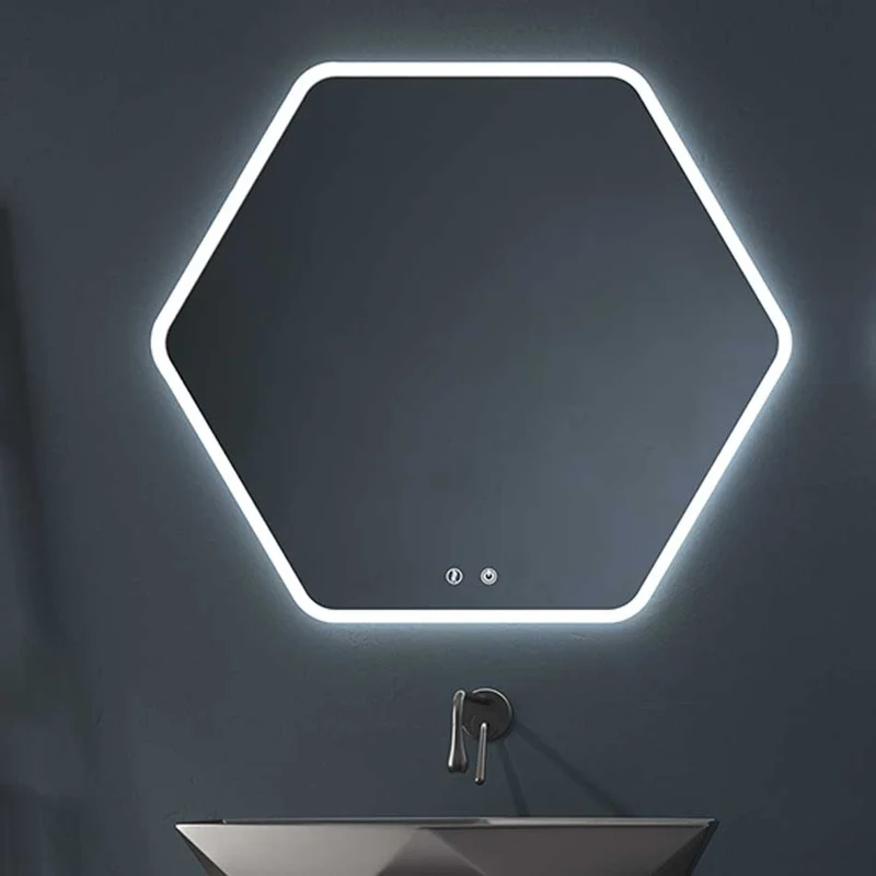 Espejo De Baño Hexagonal MARE 80x70 Cm | Anti-Vaho | Luz Led Perimetral | Colocación Reversible | 3 Tonos Luz | Ip44