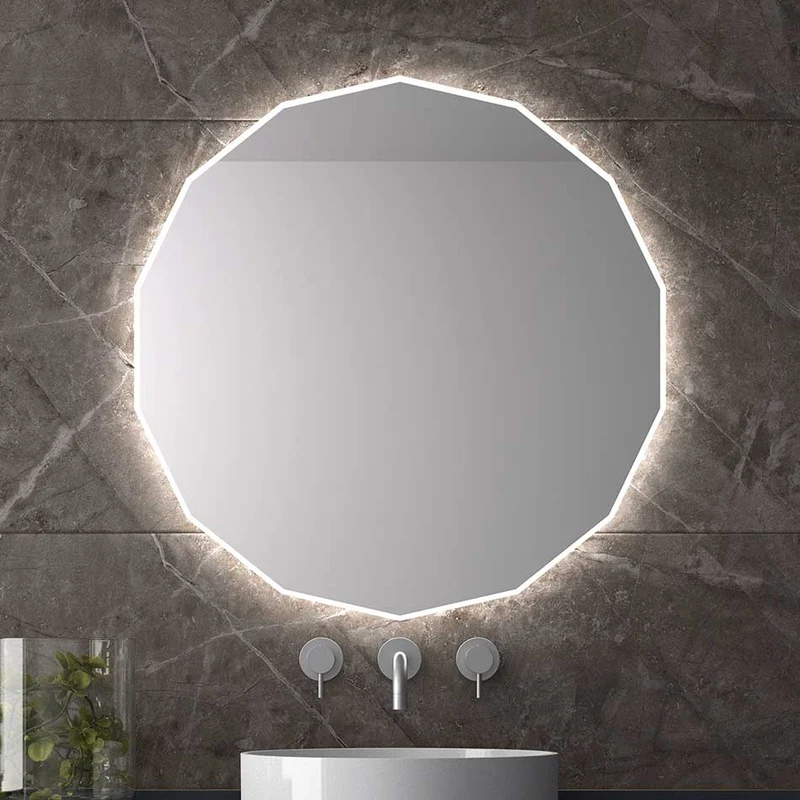Espejo De Baño NASSAU Poligonal Ø80 Cm | Luz Led Perimetral | 3 Tonos | Entrega Inmediata 5700K